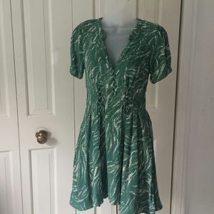 Free People Womens green Corset Lace Up short sleeve dress sz 0